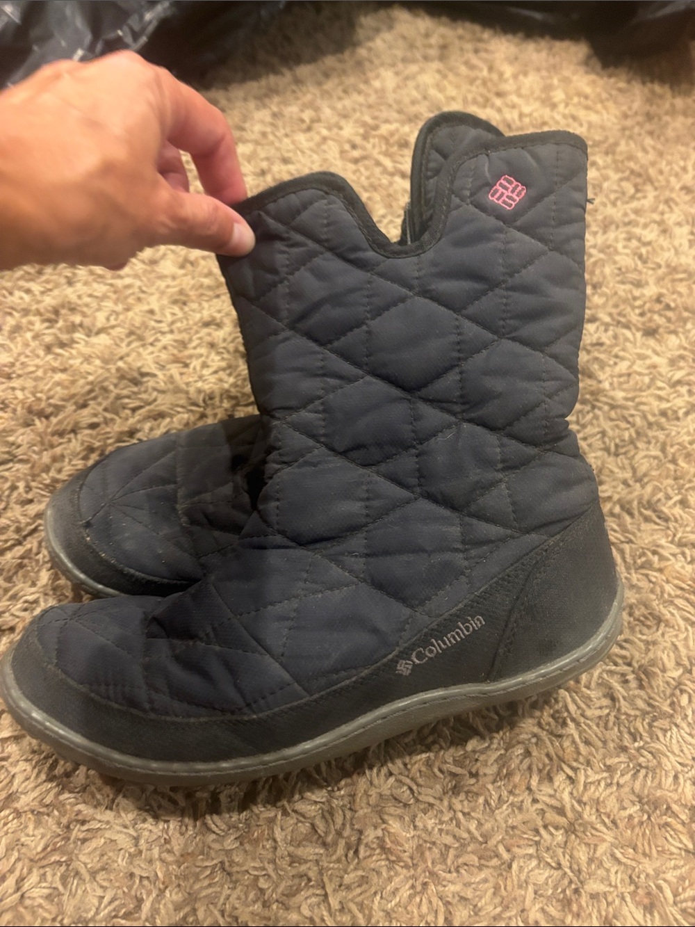 Columbia Women's Quilted Mid-Calf Winter Boots - Black with Pink Logo